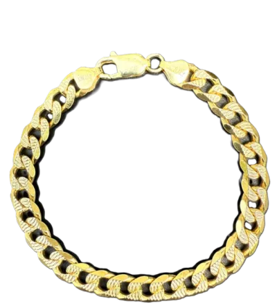 14KT Gold Bracelet Solid Curb Yellow Diamond Cut 7mm