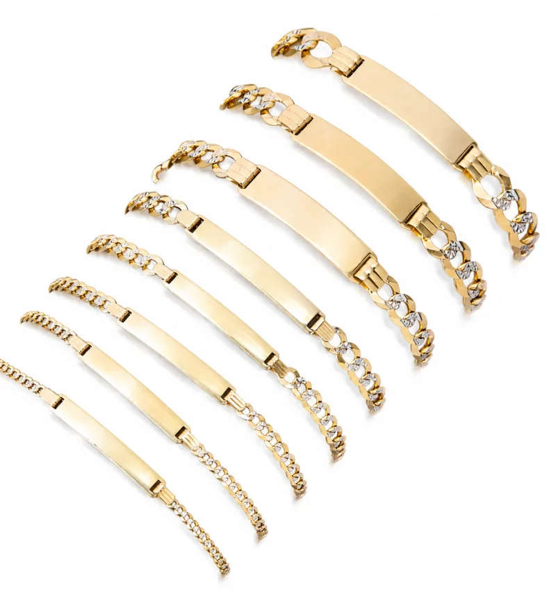 14KT Gold Bracelet Solid Two Tone Curb Band with Plain Name Plate 4.5mm