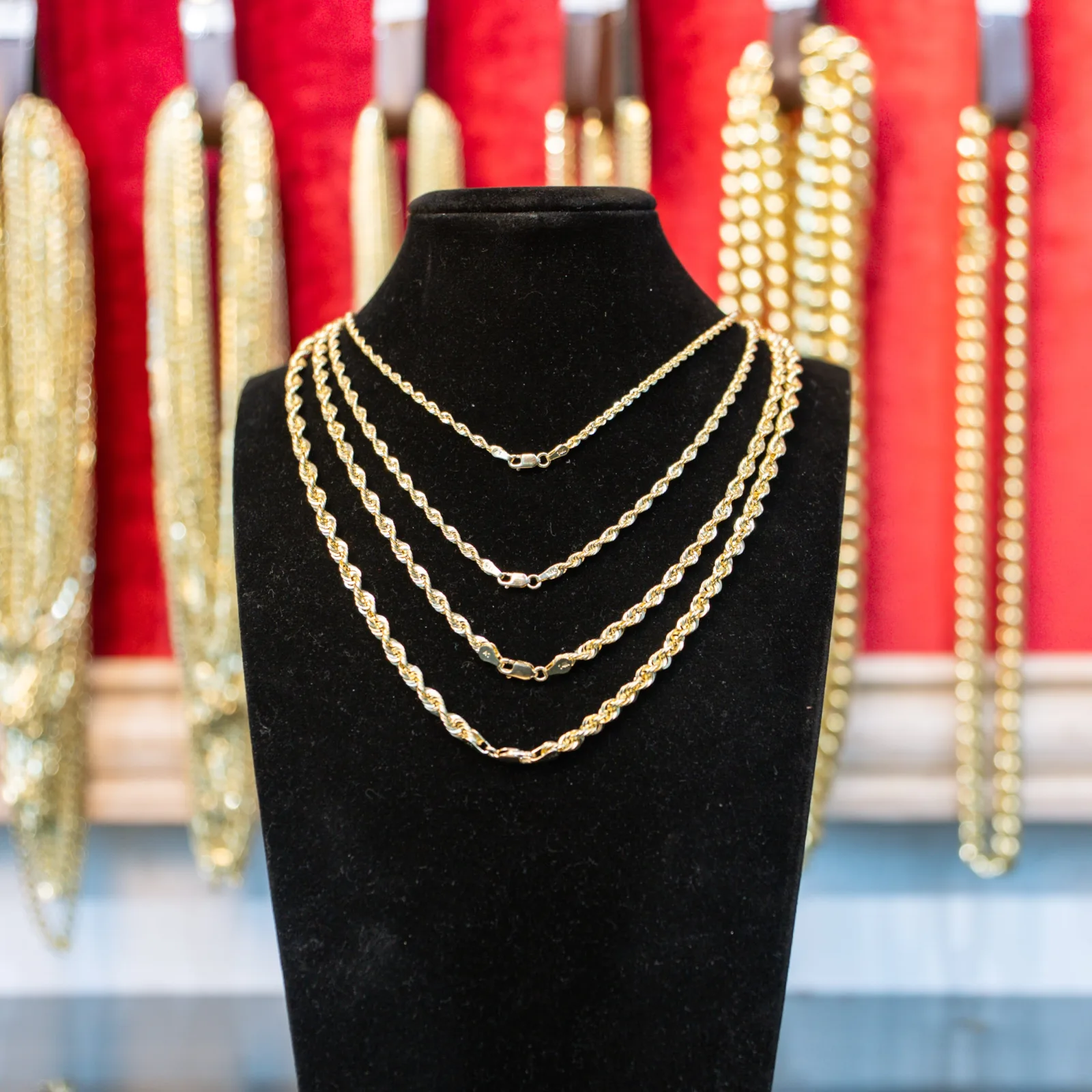 14KT Gold Chain Hollow Cashmere Diamond Cut Rope 3mm