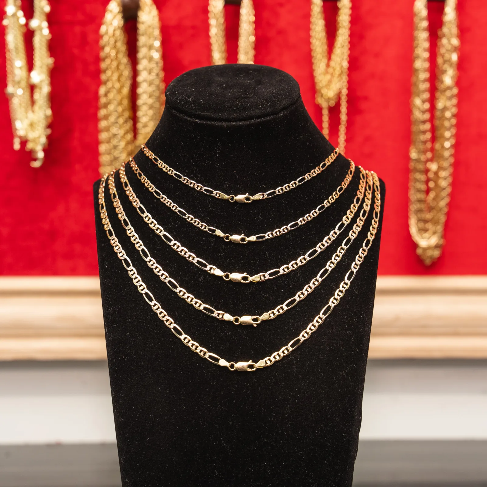 14KT Gold Chain Solid Tri Tone Figaro Mariner Diamond Cut 3.5mm