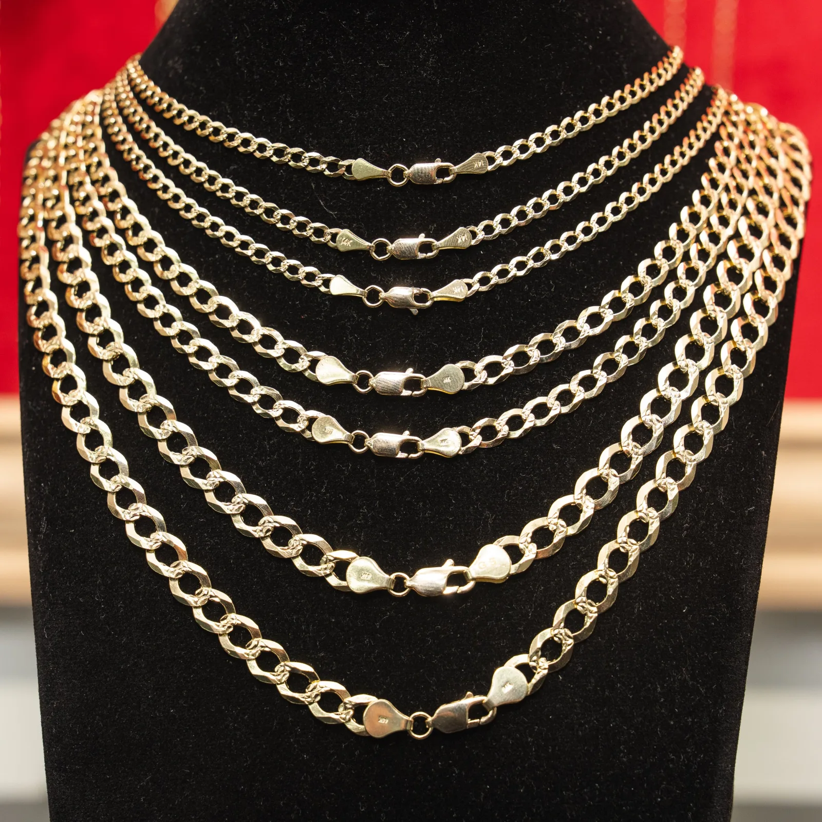 14KT Gold Chain Solid Curb Yellow Diamond Cut 3.5mm