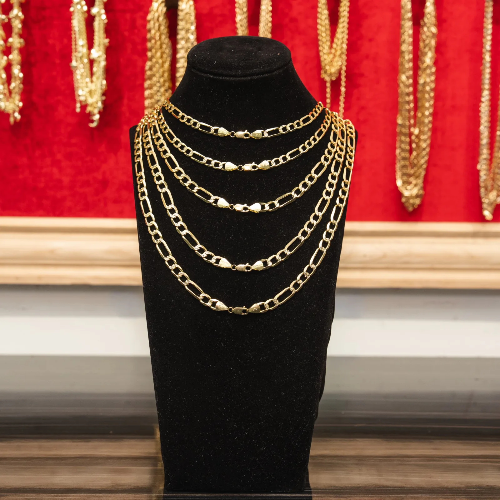 14KT Gold Chain Solid Figaro Yellow Diamond Cut 7mm