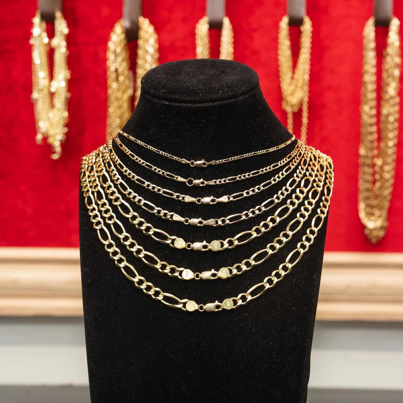 14KT Gold Chain Solid Figaro Plain 2mm