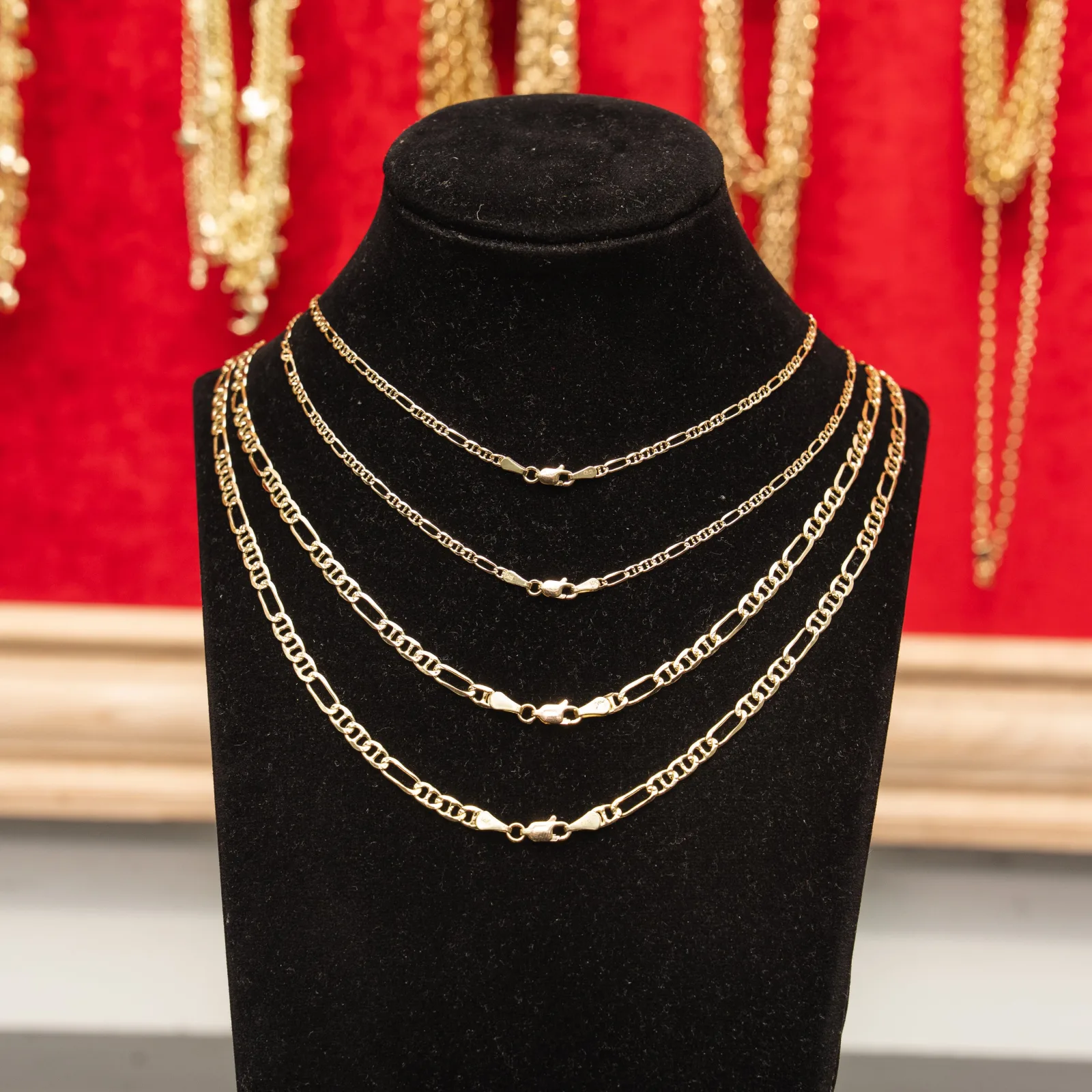 14KT Gold Chain Solid Figaro Mariner 4.5mm