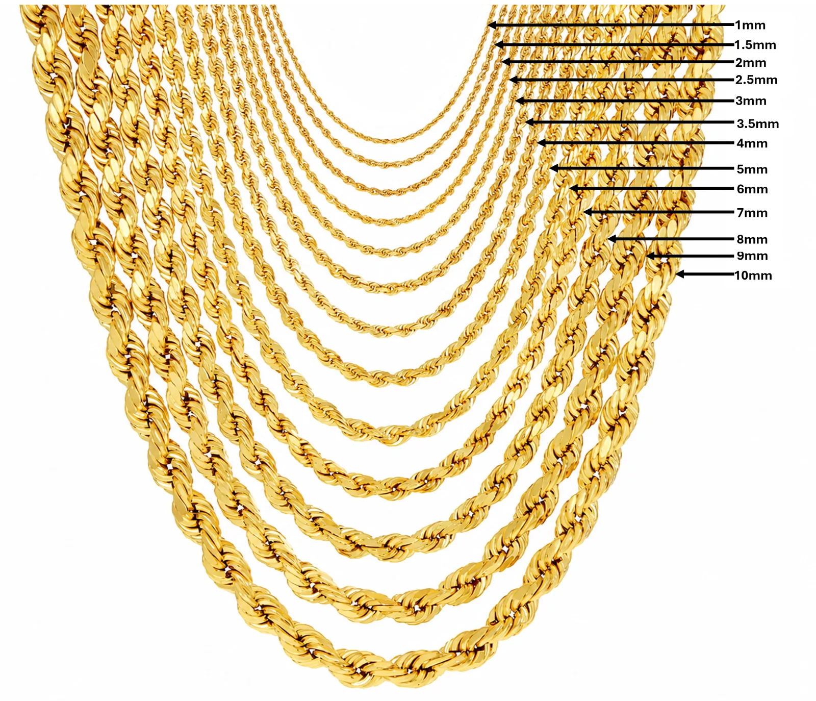 14KT Gold Chain Solid Diamond Cut Rope 1.5mm