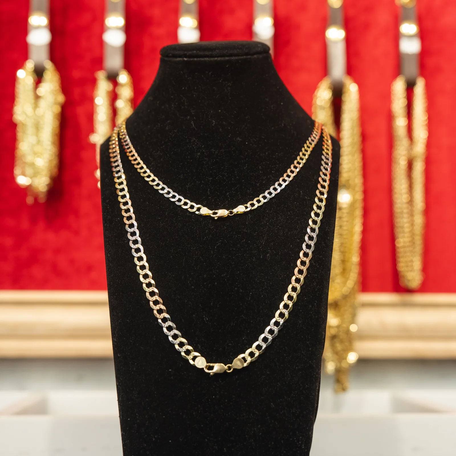 14KT Gold Chain Solid Tri Tone Curb 5.5mm