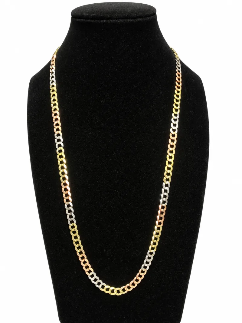 14KT Gold Chain Solid Tri Tone Curb 7mm