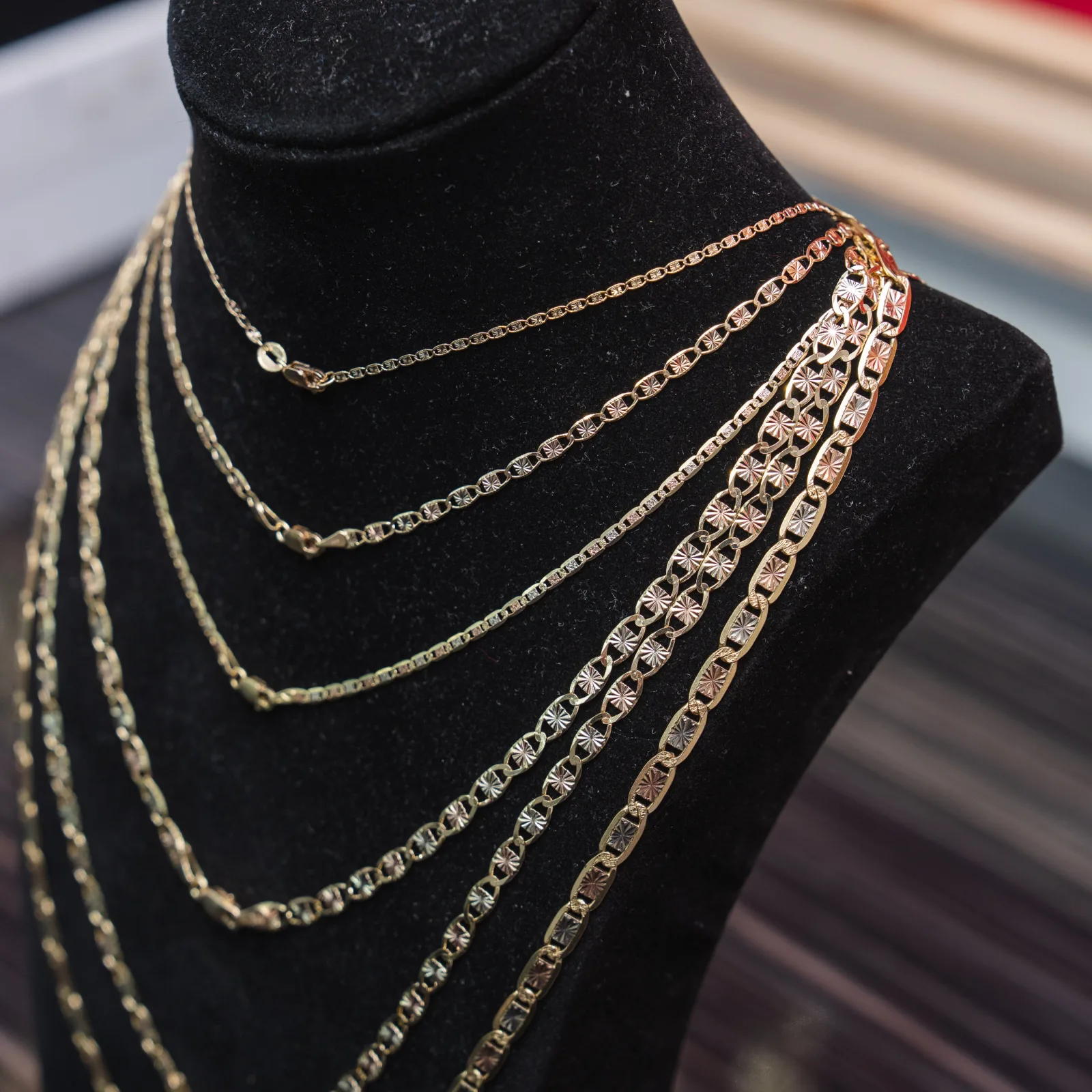 14KT Gold Chain Solid Tri Tone Square Valentino with Plain Edge and Lobster Clasp 3mm
