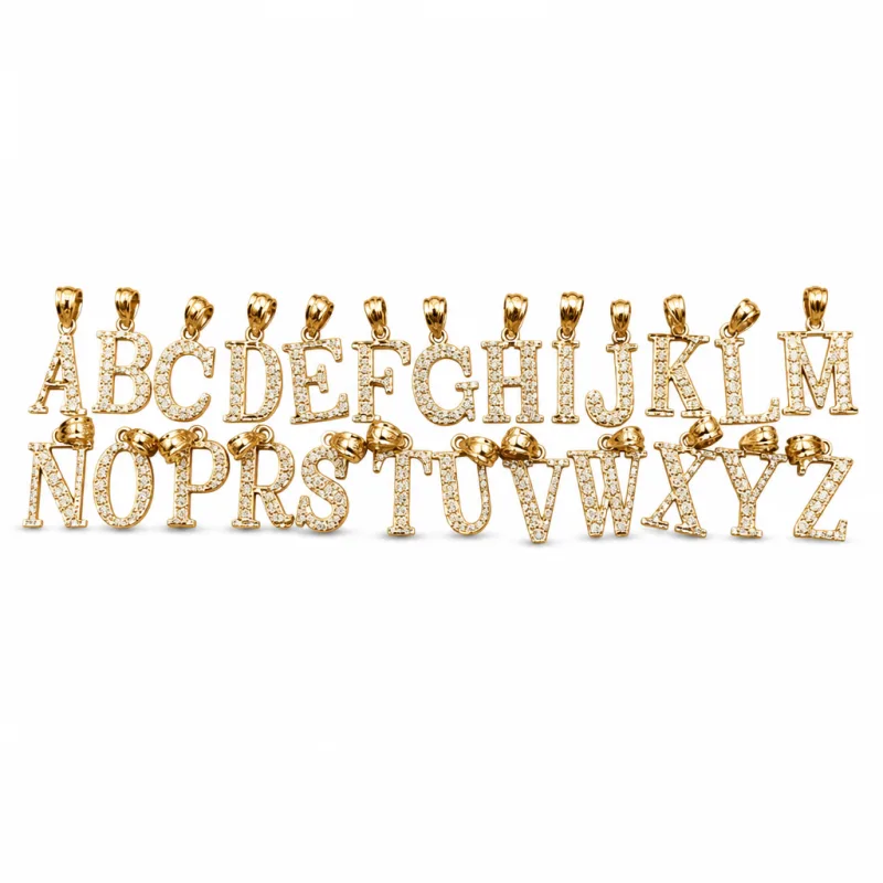 14KT Gold Charm Medium Diamond Cut Letter "A" with Plain Bell