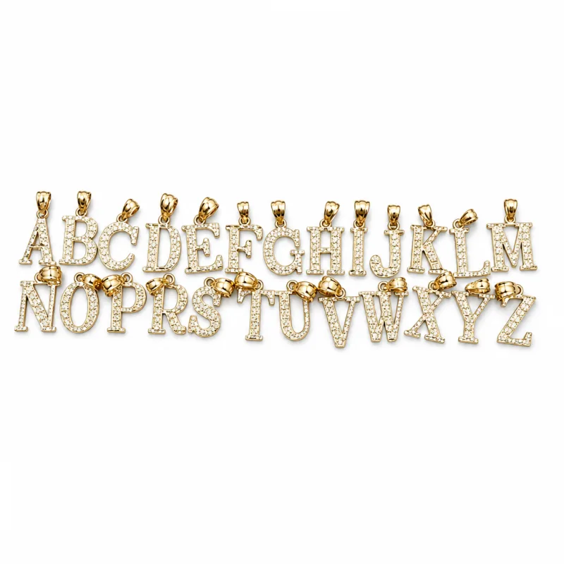 14KT Gold Charm Small Diamond Cut Letter "A" with Plain Bell