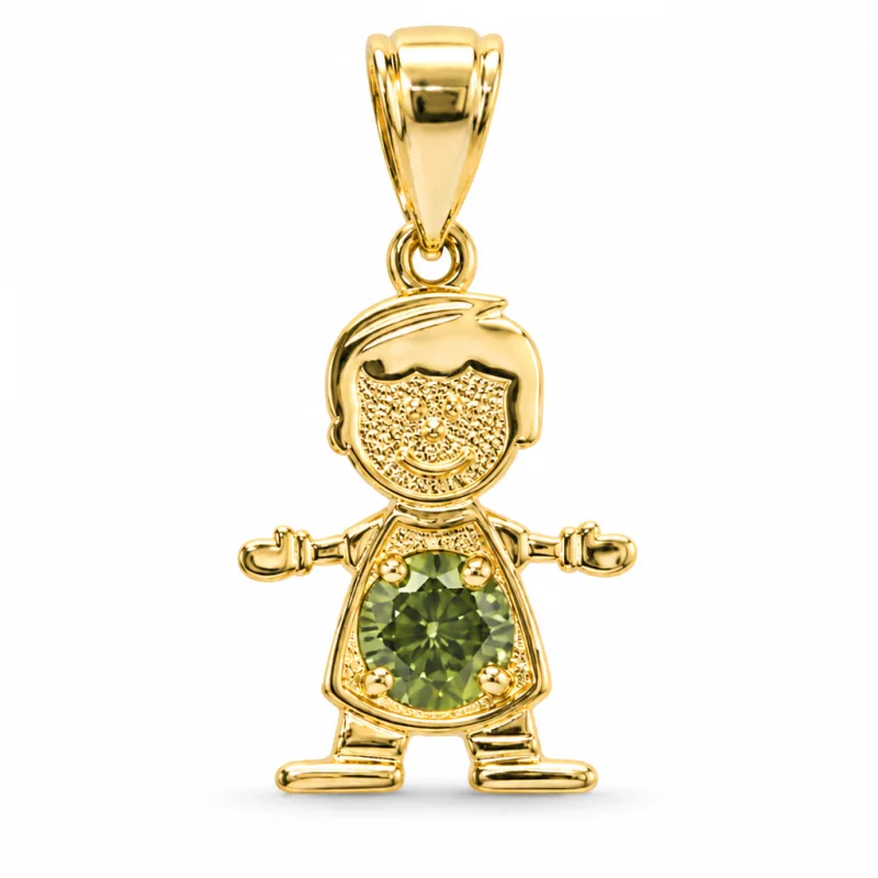 14KT Gold Charm Boy with Dark Yellow CZ Stone Belly and Plain Bell