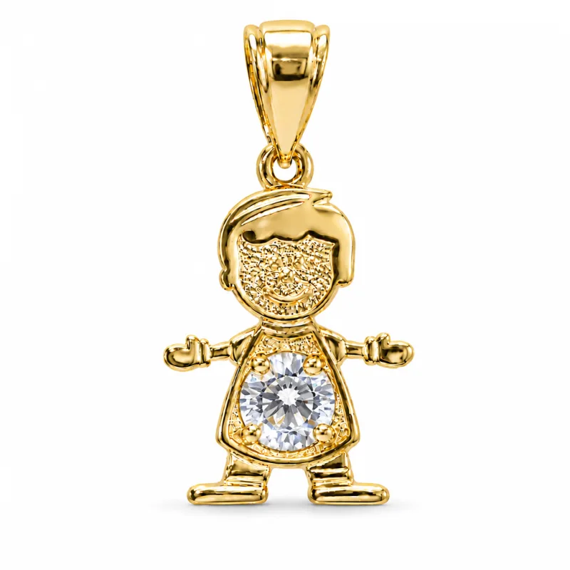 14KT Gold Charm Boy with Magenta CZ Stone Belly and Plain Bell