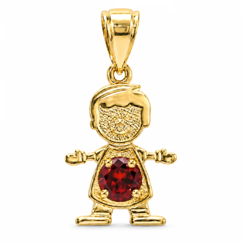 14KT Gold Charm Boy with Orange CZ Stone Belly and Plain Bell