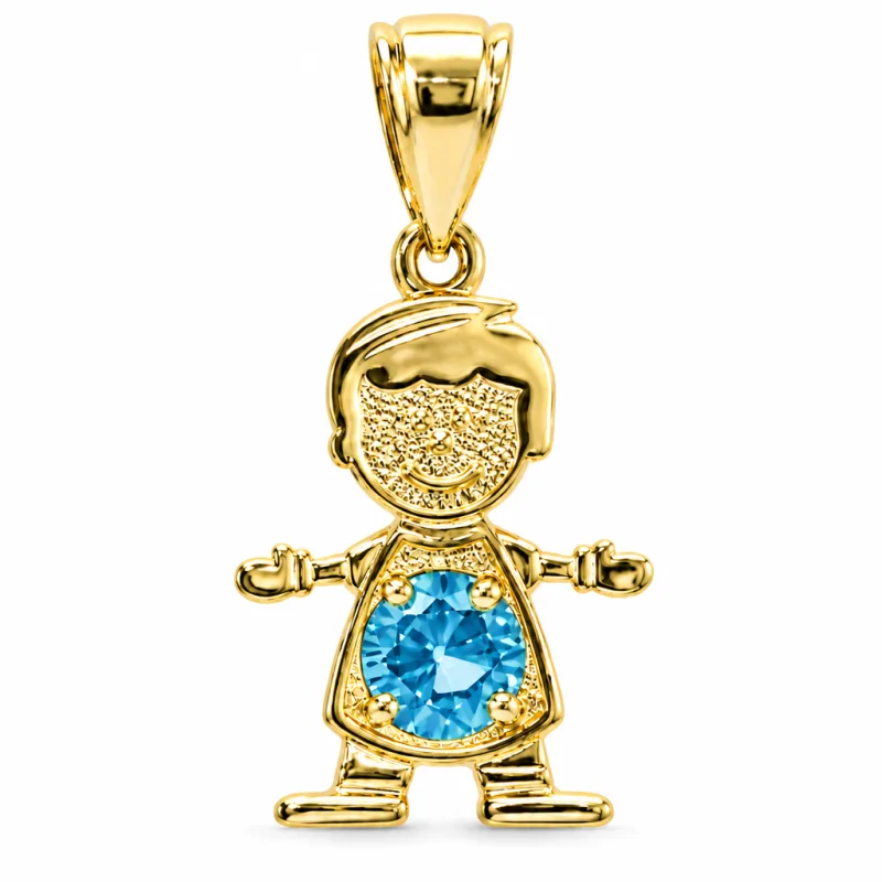 14KT Gold Charm Boy with Turquoise CZ Stone Belly and Plain Bell