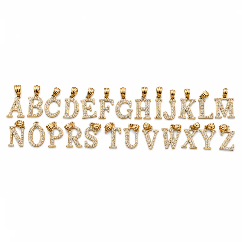 14KT Gold Charm Small Diamond Cut Letter "C" with Plain Bell