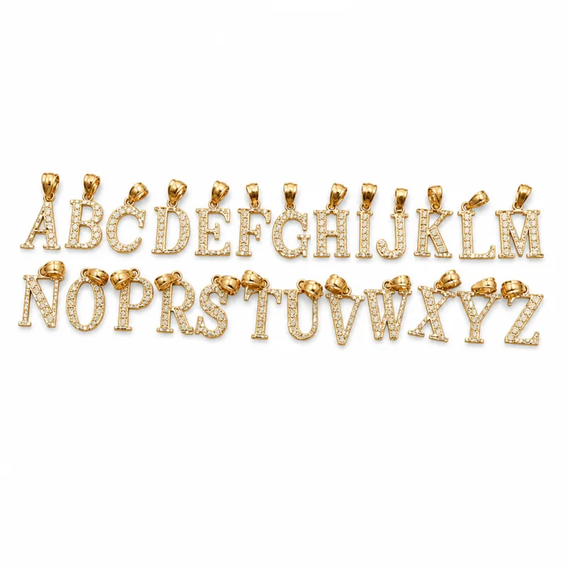 14KT Gold Charm Small Diamond Cut Letter "D" with Plain Bell