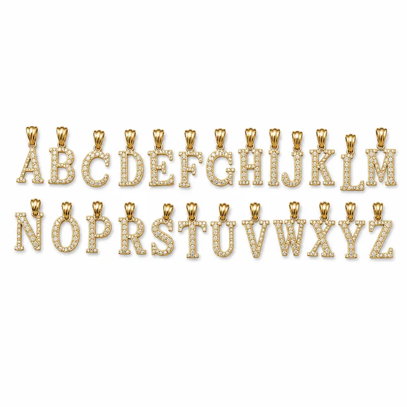 14KT Gold Charm Small Diamond Cut Letter "E" with Plain Bell