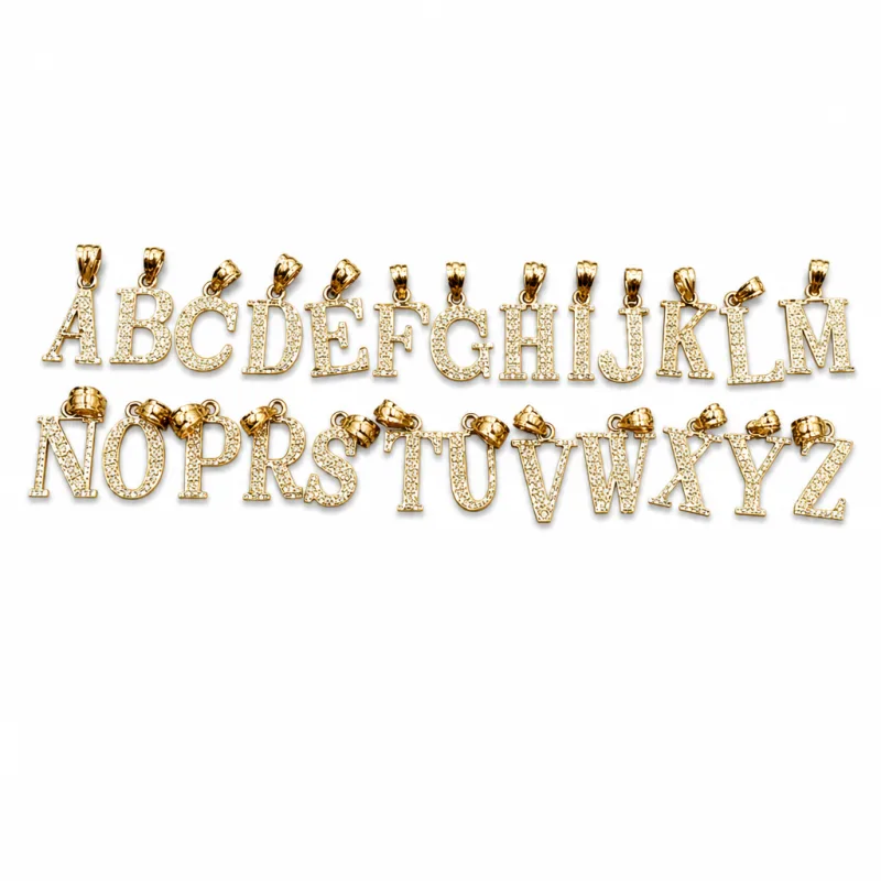 14KT Gold Charm Small Diamond Cut Letter "F" with Plain Bell
