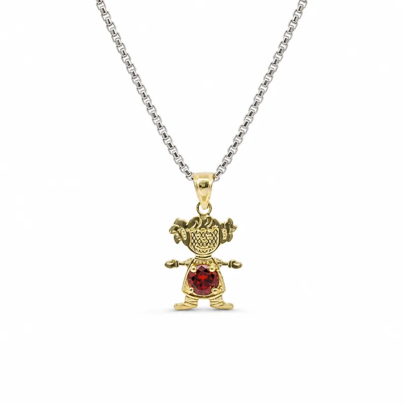 14KT Gold Charm Girl with Orange CZ Stone Belly and Plain Bell
