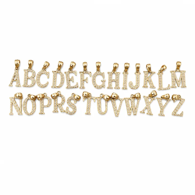 14KT Gold Charm Small Diamond Cut Letter "I" with Plain Bell