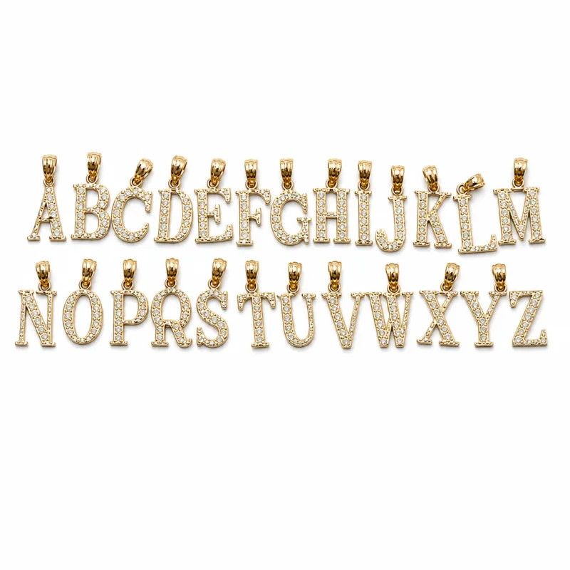 14KT Gold Charm Small Diamond Cut Letter "L" with Plain Bell