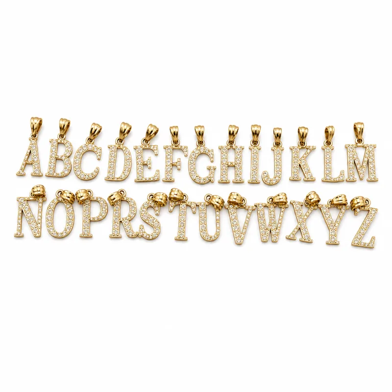 14KT Gold Charm Medium Diamond Cut Letter "M" with Plain Bell