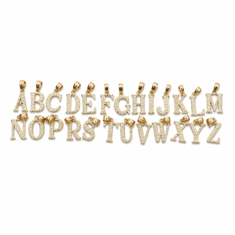 14KT Gold Charm Small Diamond Cut Letter "N" with Plain Bell
