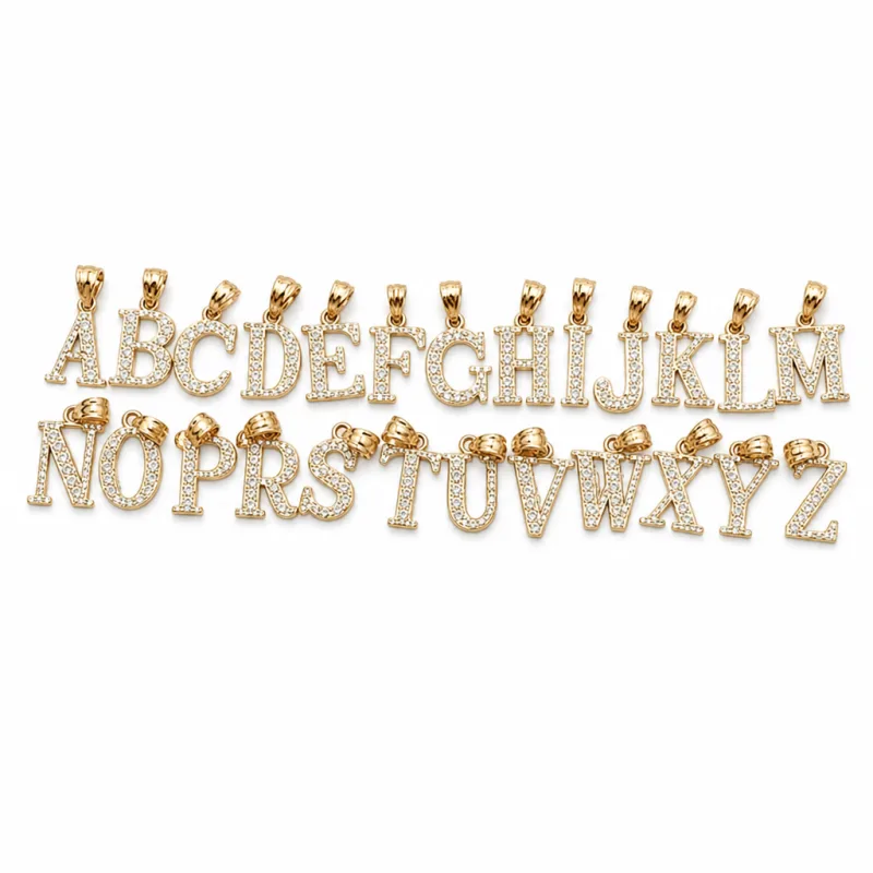 14KT Gold Charm Small Diamond Cut Letter "P" with Plain Bell