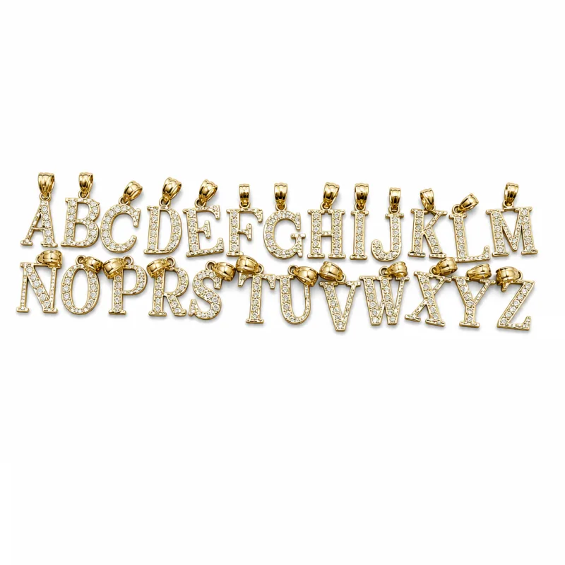 14KT Gold Charm Small Diamond Cut Letter "S" with Plain Bell