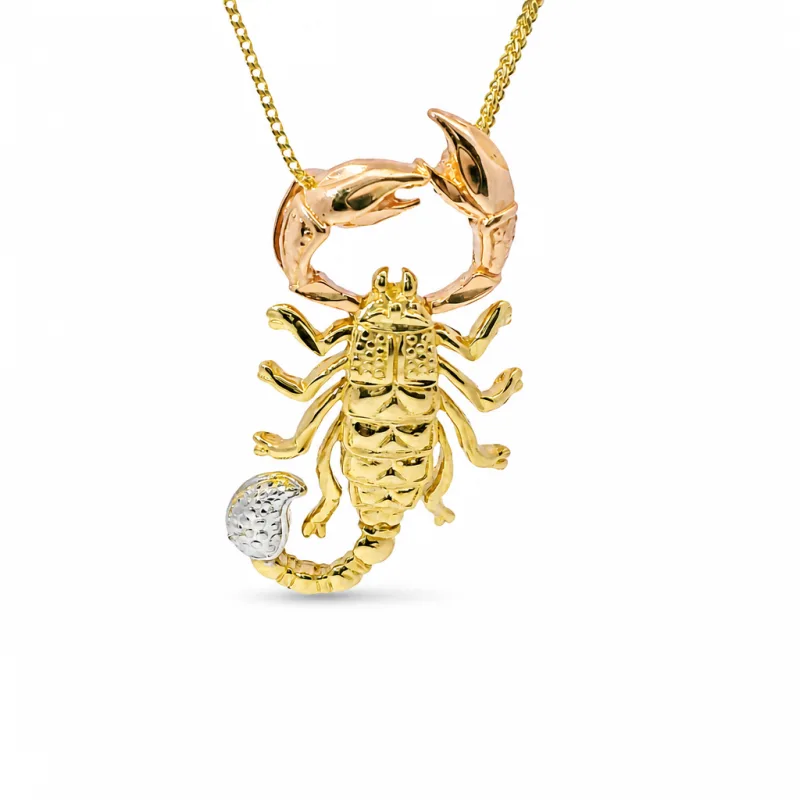 14KT Gold Charm Large Tri Tone Scorpion with Plain Double Bell