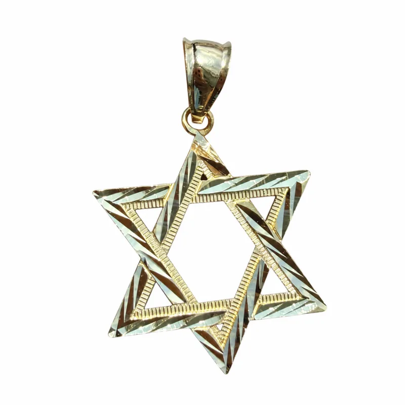 14KT Gold Charm Large Open Diamond Cut Star of David with Plain Bell