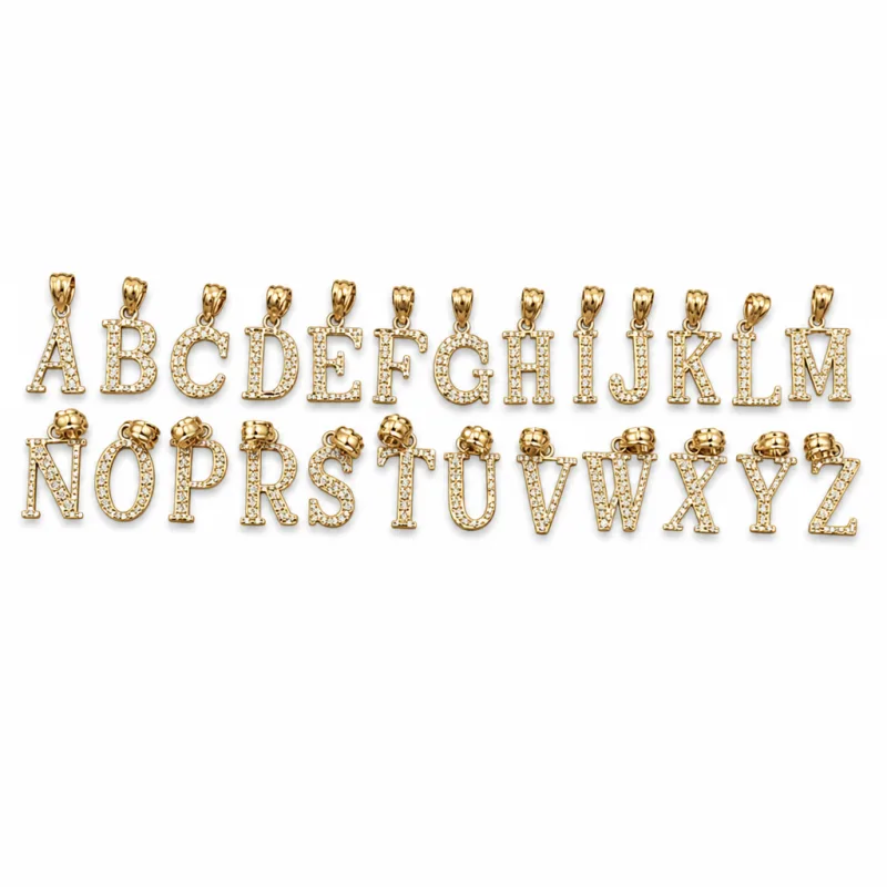 14KT Gold Charm Small Diamond Cut Letter "U" with Plain Bell