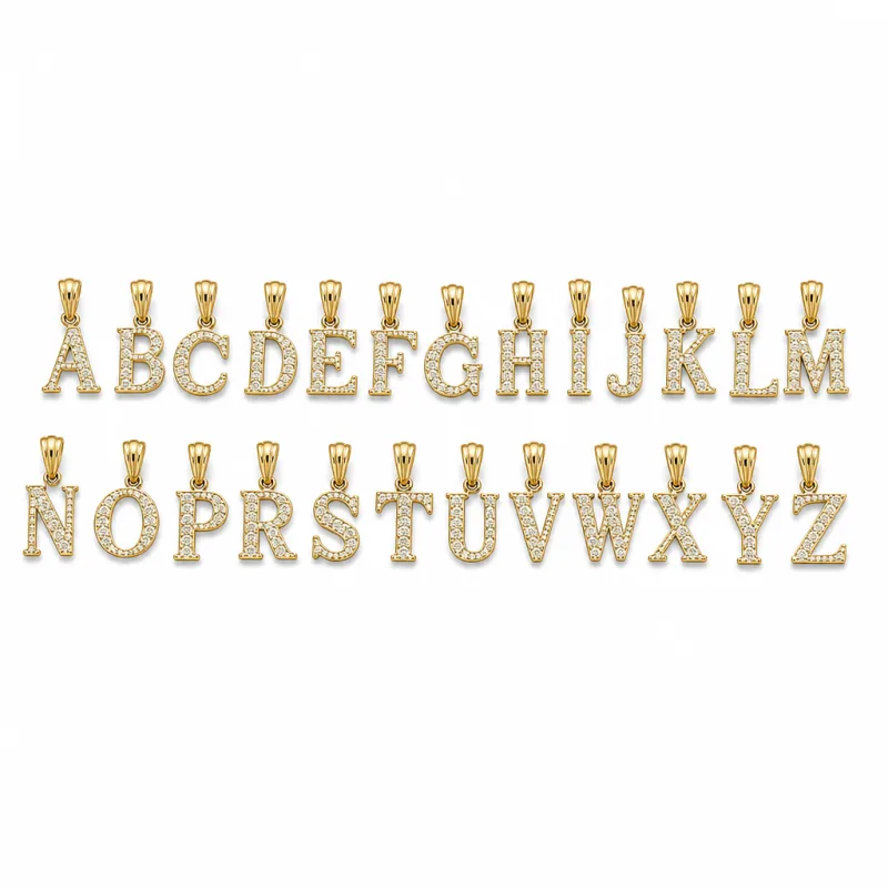 14KT Gold Charm Medium Diamond Cut Letter "W" with Plain Bell