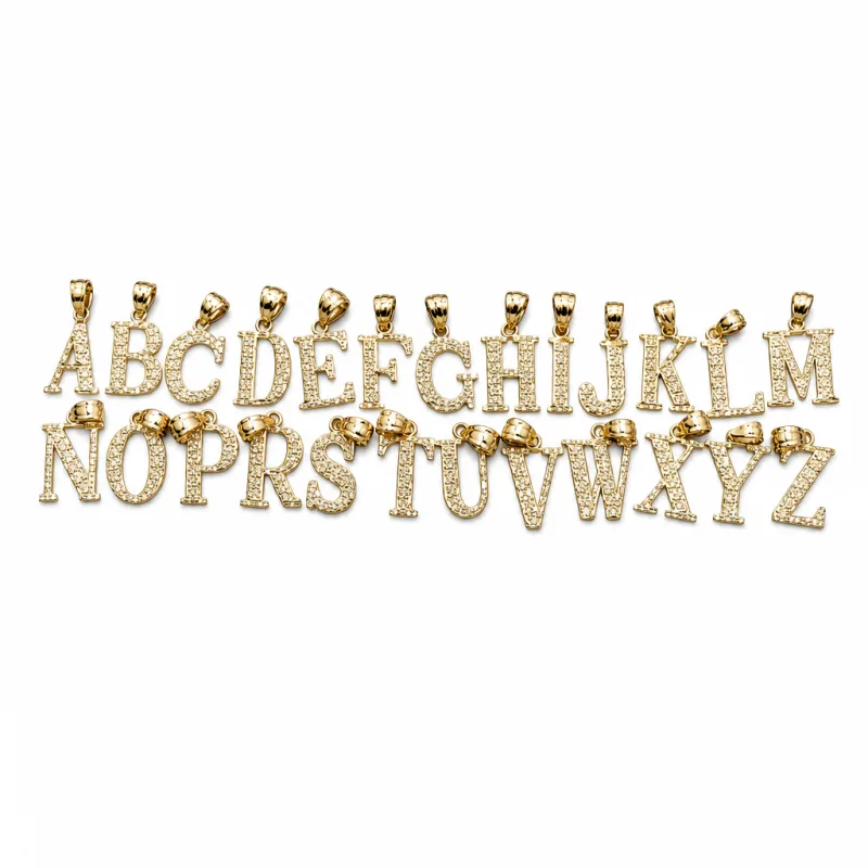 14KT Gold Charm Small Diamond Cut Letter "W" with Plain Bell