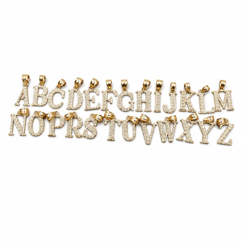 14KT Gold Charm Small Diamond Cut Letter "Z" with Plain Bell