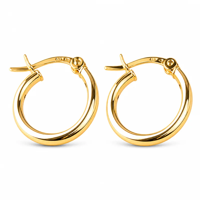 14KT Gold Earrings Hoops Round Plain Hollow Tube with Saddleback Hinge Closure Length 2mm