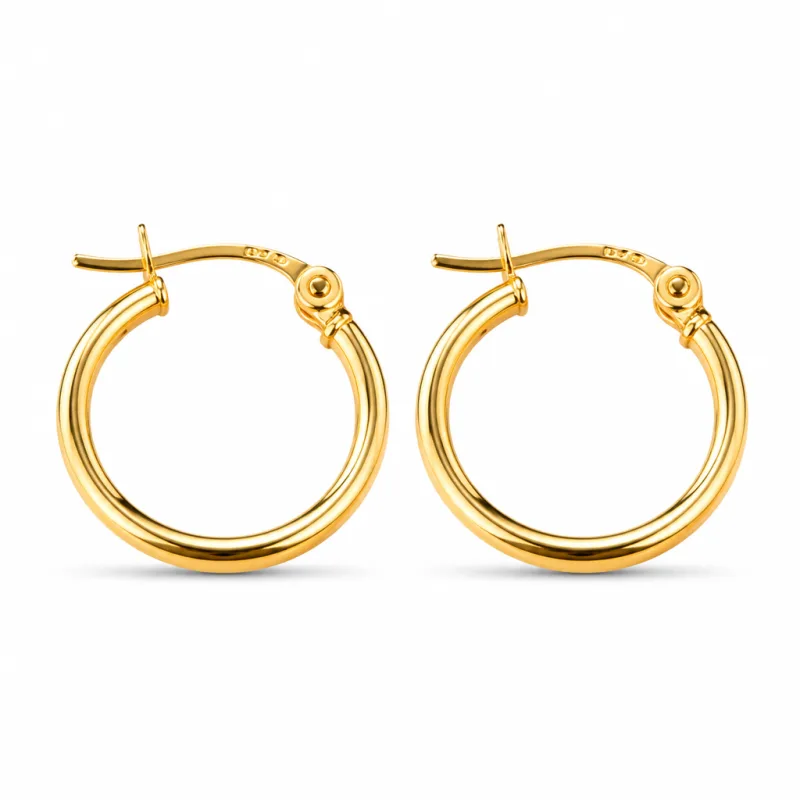 14KT Gold Earrings Hoops Round Plain Hollow Tube with Saddleback Hinge Closure Length 3mm