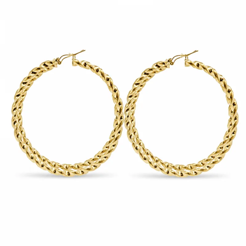 14KT Gold Earrings Hoops Round Twisted Hollow Tube with Saddleback Hinge Closure Length 4.5mm