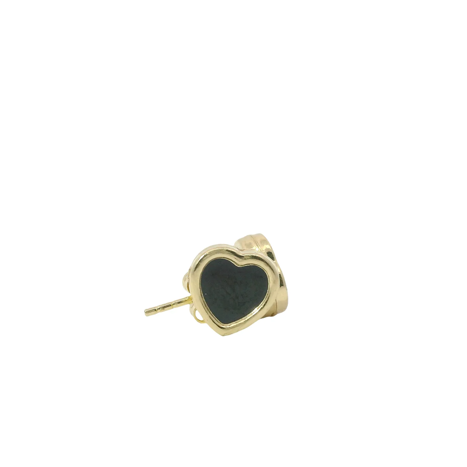 14KT Gold Earrings Small Black Heart with Plain Border with Push Back Post and Butterfly Backs