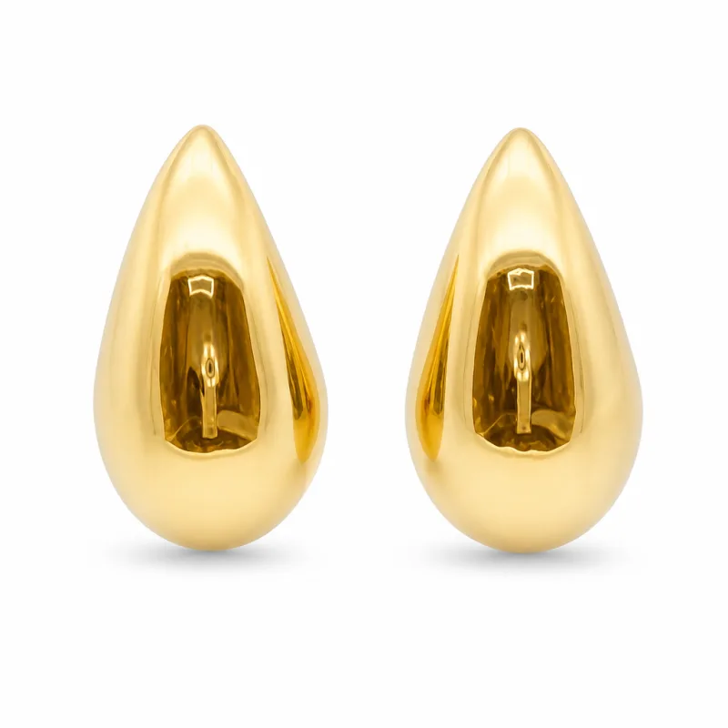 14KT Gold Earrings Extra Large Plain Puff Tear Drop with Push Back Post and Butterfly Backs