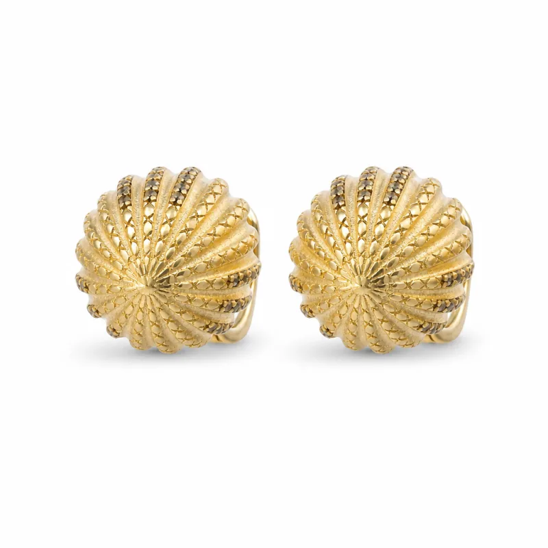 14KT Gold Earrings Medium Plain "X" Striped Acorn with White CZ Stones, Push Back Post, and Butterfly Backs