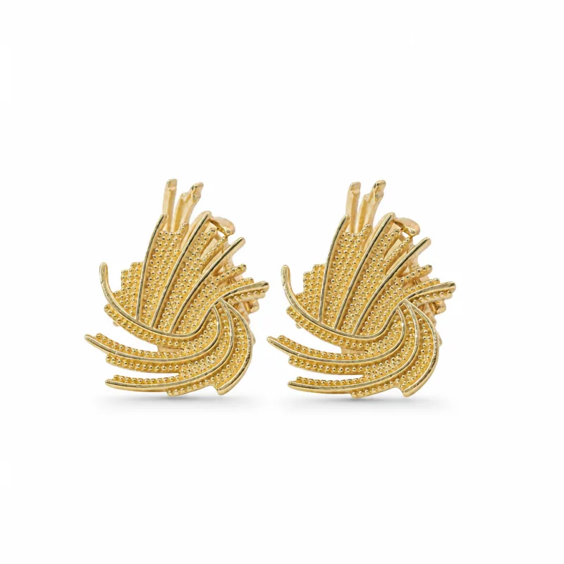14KT Gold Earrings Medium Feathered Spiral with Push Back Post and Butterfly Backs
