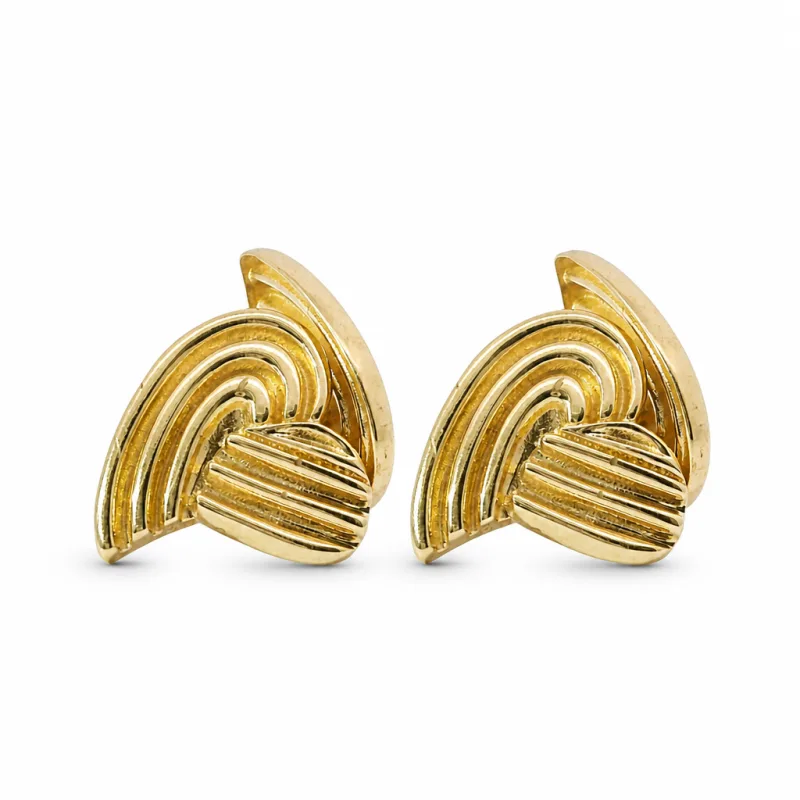 14KT Gold Earrings Medium Ribbed Heart with Push Back Post and Butterfly Backs