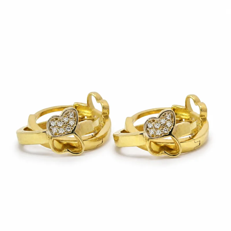 14KT Gold Earring Medium Butterfly with One White CZ Stones Wing Huggie