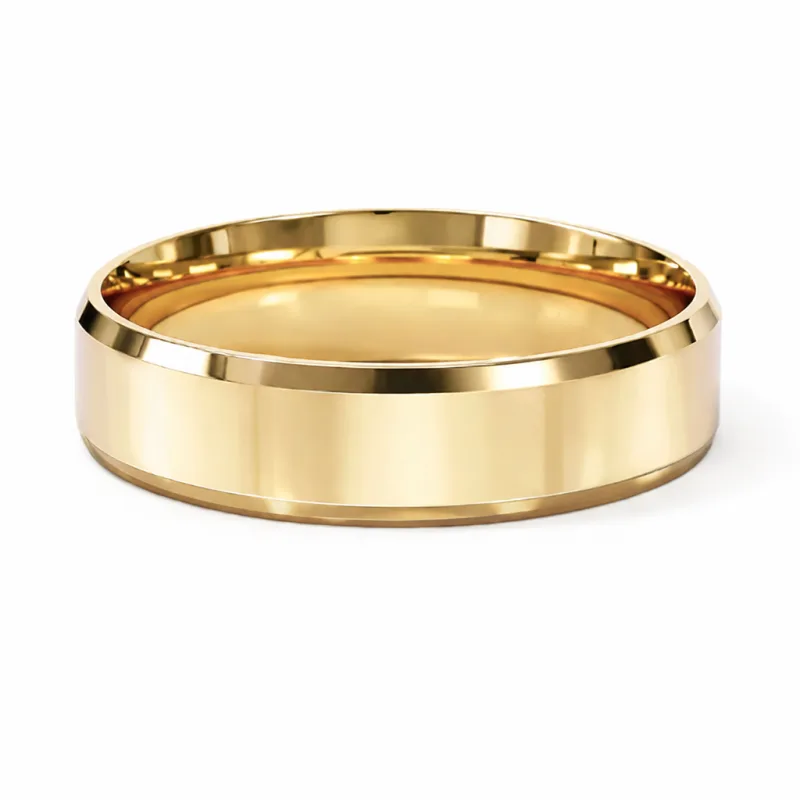 14KT Gold Ring Unisex Solid Plain Beveled Edge Wedding Band 6mm