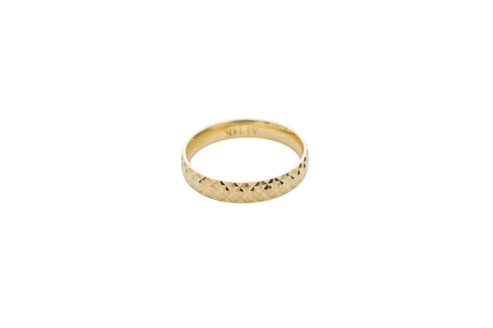14KT Gold Ring Unisex Solid Domed Diamond Cut Pineapple Print Band with Plain Polished Border 5mm