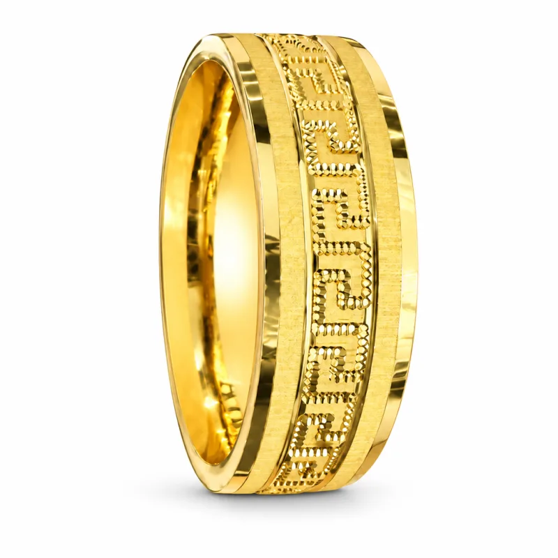 14KT Gold Ring Unisex Solid Flat Greek Center with Plain Border 6mm