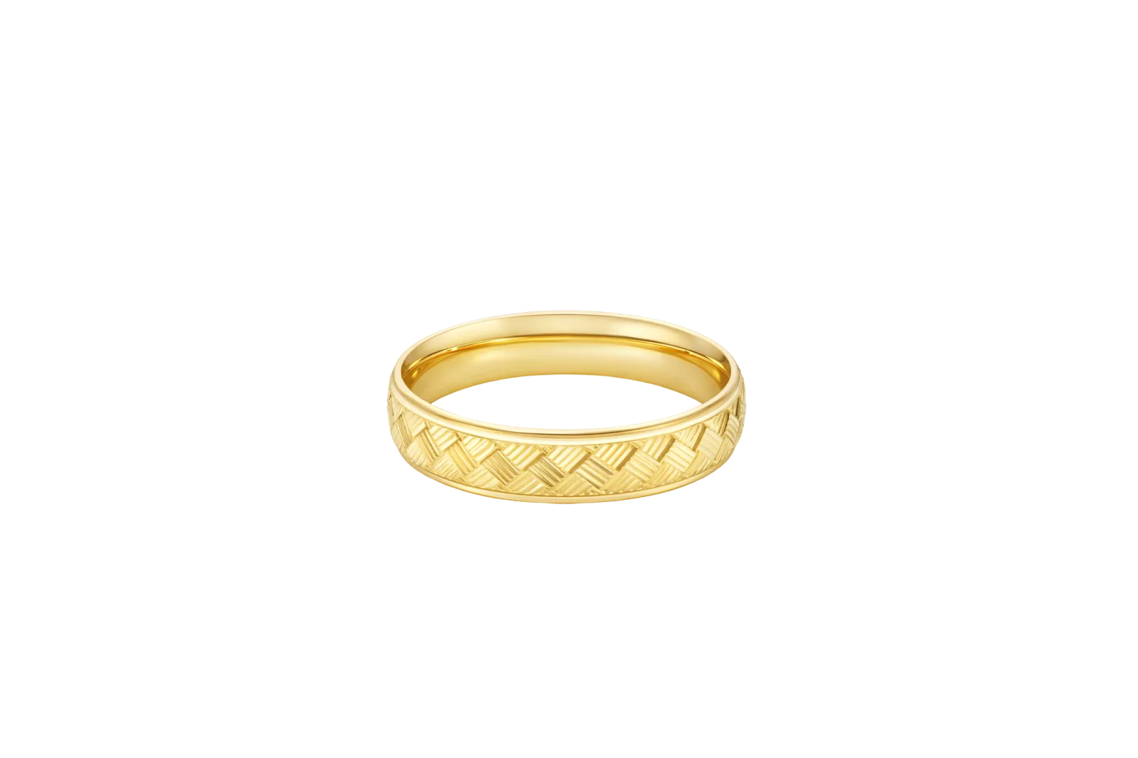 14KT Gold Ring Unisex Solid Domed Parquet Print Plain Border Band 5mm