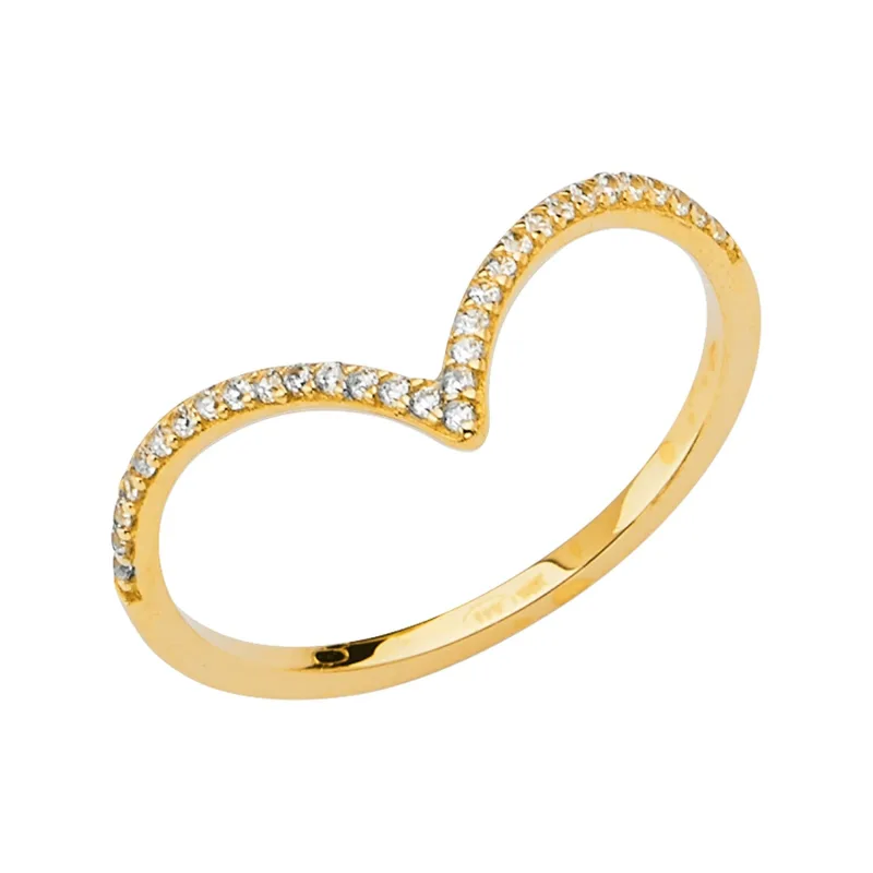 14K 2T V-SHAPE LADIES CZ BAND